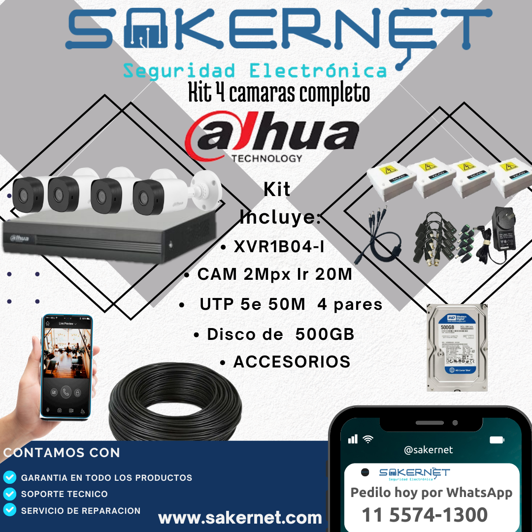 Kit de 4 Cámaras  2mp Bullet+ Cable UTP + SSD